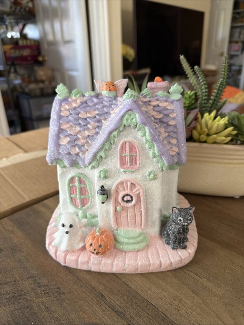 Summerween Pastel Cottage With A Ghost, Pumpkin, & Black Cat